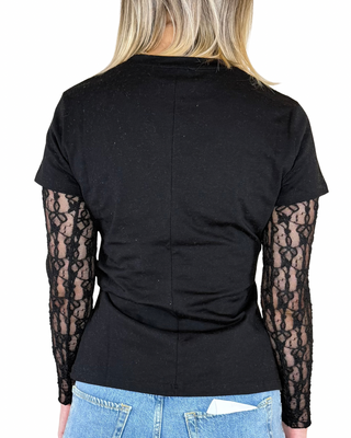 Vicolo - T-shirt spacco e arriccio - NERO