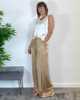 Nanebi - Pantalone palazzo gessato fluido - CAMMELLO