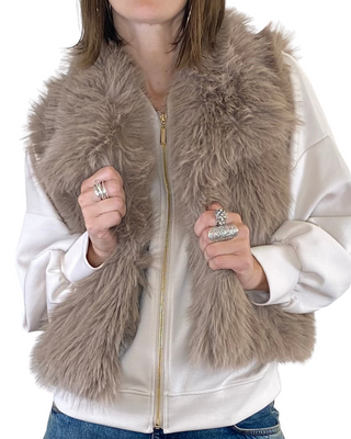 Habiti - Gilet corto eco pelliccia - FANGO