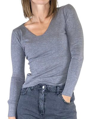 Susy Mix - Maglia slim scollo V - GRIGIO