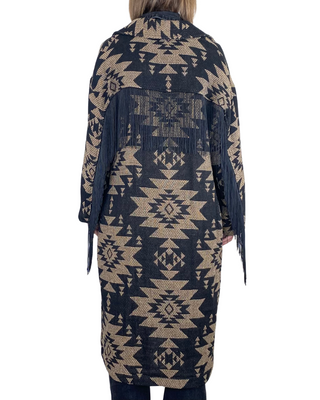 SUSY STAR - Cappotto leggero jacquard con frange - NERO