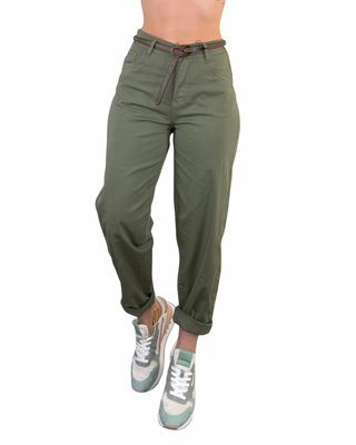 Habiti - Pantalone barrell in cotone - VERDE MILITARE