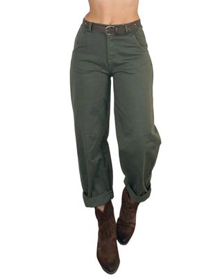 Motel - Pantalone barrell bull denim - VERDE MILITARE