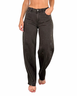 Habiti - Jeans barrel con strass - MORO