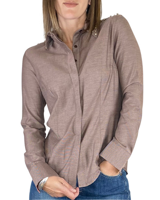 Susy Mix - Camicia slim cabochon - MORO