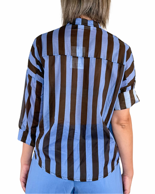 Habiti - Camicia righe in mussola di cotone - AZZURRO