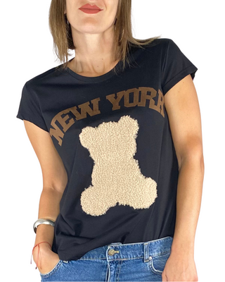 Vicolo - T-shirt "New York" orso bouclé - BEIGE