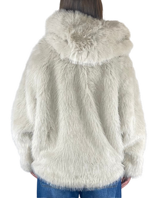 susy mix - ecopelliccia corta c/cappuccio - beige