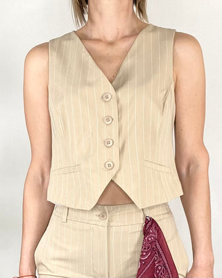 Tensione In - Gilet e pantalone gessato - BEIGE