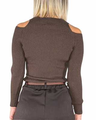 Habiti - maglia lupetto cut-out costine - MORO