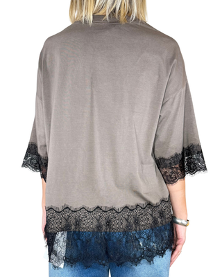 Haveone - T-shirt con pizzo - FANGO