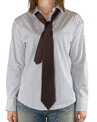 Motel - Camicia bastoncino con cravatta - MORO