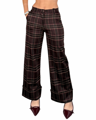 Habiti - Pantalone palazzo check punto milano - MORO