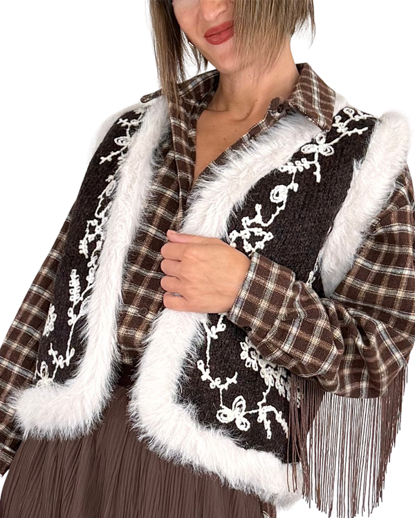 Habiti - Gilet in maglia con ecopelliccia - MORO
