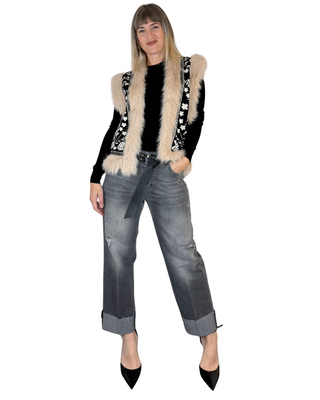 Haveone - Gilet maglia bordo ecopelliccia - NERO