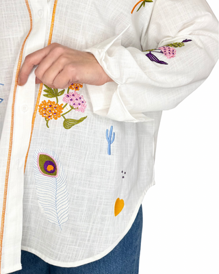 Habiti - Camicia oversize ricamo artistico - BIANCO