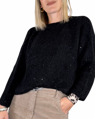 Habiti - Maglia misto alpaca micro paillettes - NERO