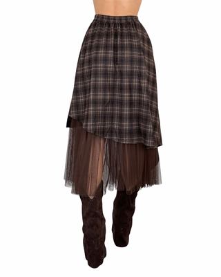 Habiti - Gonna asimmetrica con tulle - MORO