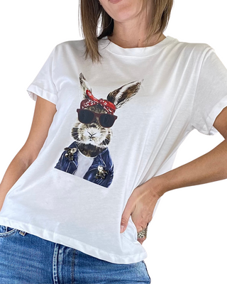 Susy Mix - T-shirt coniglio cabochon - PANNA