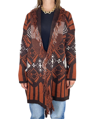 Susy Mix - Cardigan etnico con cintura - MORO