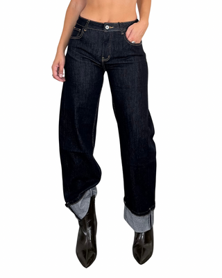 Habiti - Jeans barrel con risvolto - JEANS SCURO