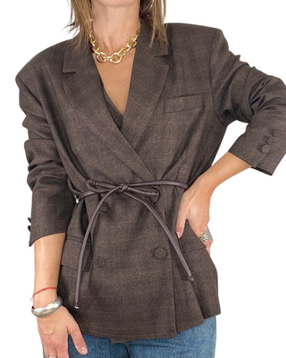 Vicolo - Blazer check doppiopetto con cinturina - CIOCCOLATO