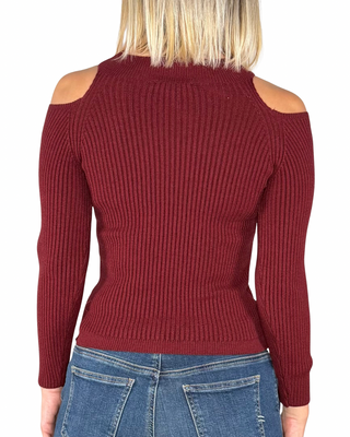 Habiti - maglia lupetto cut-out costine - BORDEAUX