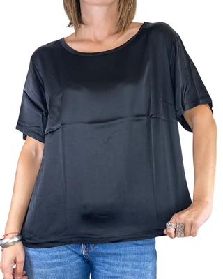 susy star - blusa m/manica raso di viscosa - nero