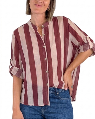 Habiti - Camicia righe in lyocell - ROSSO INDIA