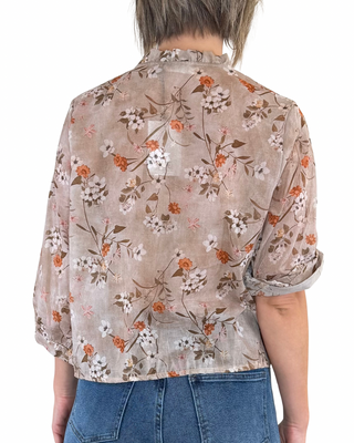 Habiti - Blusa fantasia in mussola di cotone - FANGO