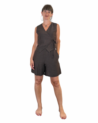 Habiti - Coordinato bermuda gilet gessato - MORO