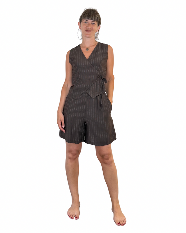Habiti - Coordinato bermuda gilet gessato - MORO