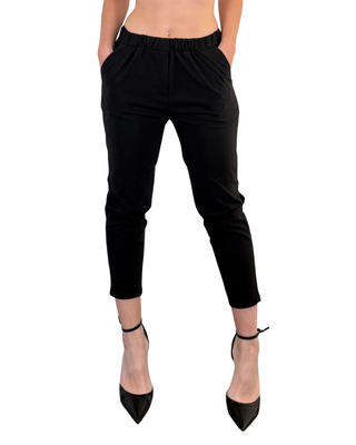 Habiti - Pantalone sigaretta con elastico in vita - NERO