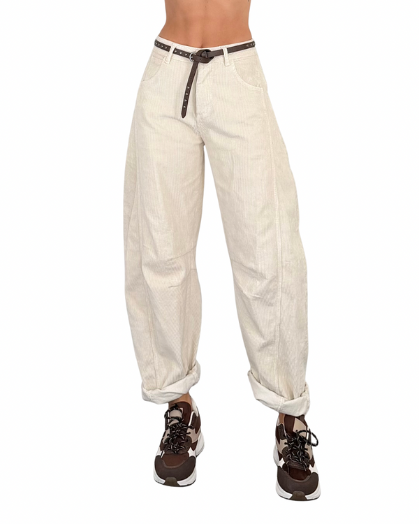 Habiti - Pantalone barrel velluto rocciatore - BURRO