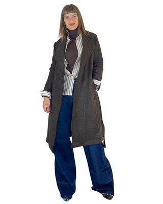 Susy Mix - Cappotto spinato a vestaglia - MORO