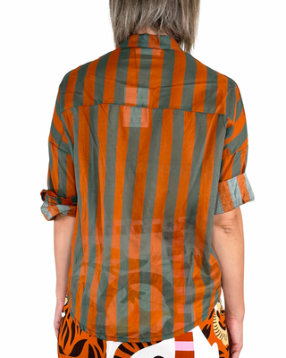 Habiti - Camicia righe in mussola di cotone - VERDE MILITARE