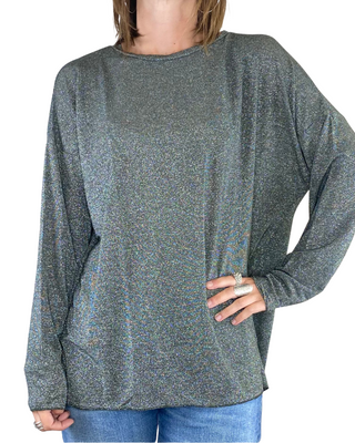 susy star - t-shirt m/lunga lurex - verde bottiglia