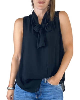 Vicolo - Blusa stondata con fiocco crepe viscosa - NERO