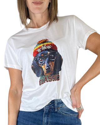 Susy Mix - T-shirt bassotto cabochon - PANNA
