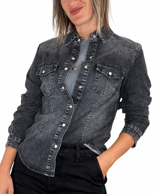 Habiti - Camicia slim denim - NERO