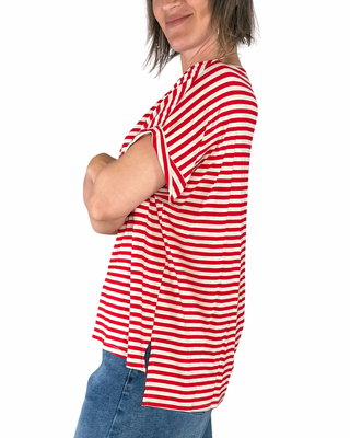 Habiti - T-shirt righe a scatola - ROSSO