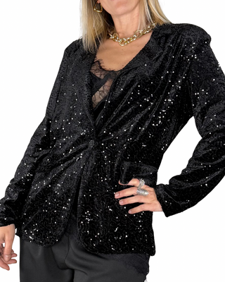 Habiti - Giacca ciniglia e paillettes - NERO