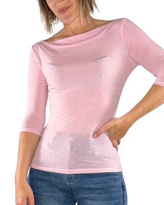 Habiti - T-shirt manica 3/4 misto seta - ROSA