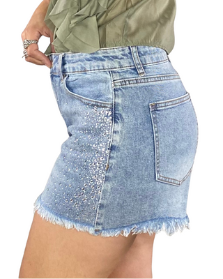 Habiti - Shorts sfrangiati con strass - JEANS
