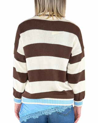 CADì cardigan riga larga cotone celeste - vista posteriore