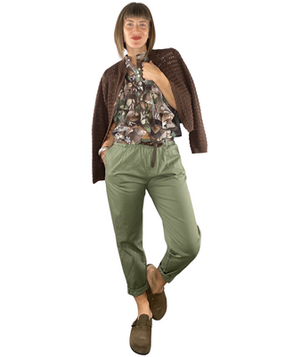 Habiti - Pantalone baggy elastico in vita - VERDE MILITARE