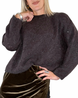 Habiti - Maglia misto alpaca micro paillettes - MORO