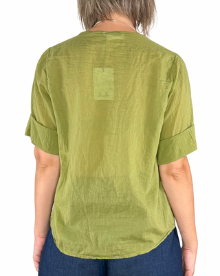 Habiti - Blusa rouges in mussola - VERDE OLIVA