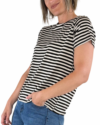 Habiti - Regular T-Shirt mit Streifen aus Viskose - SCHWARZ