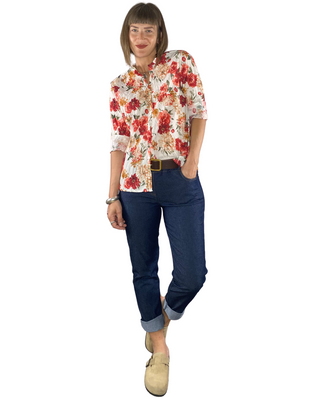 Habiti - Pantalone chambray elastico in vita - BLU